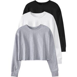 Women’s Long Sleeve Cotton Crop Top With Thumb Hole for Workout and Casual Wear